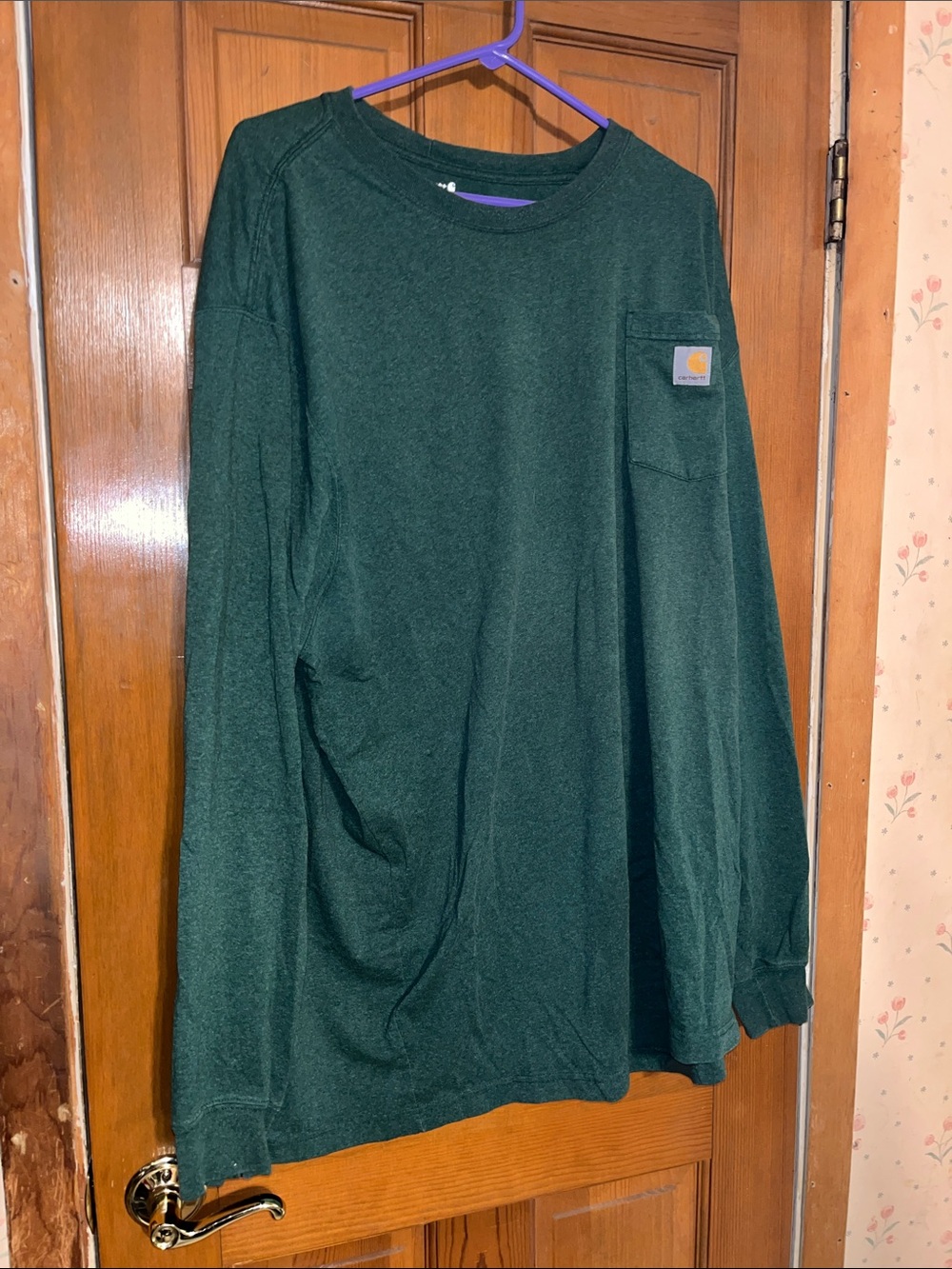 Carhartt Men's L/S Crewneck Pocket Shirt in Forest Green